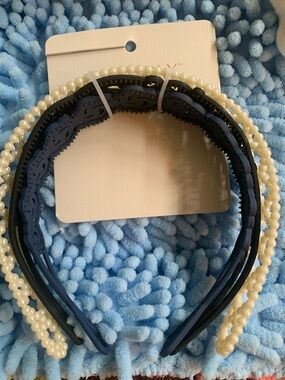 Navy and Cream Pearl Accent Headband Set - Women Accessories